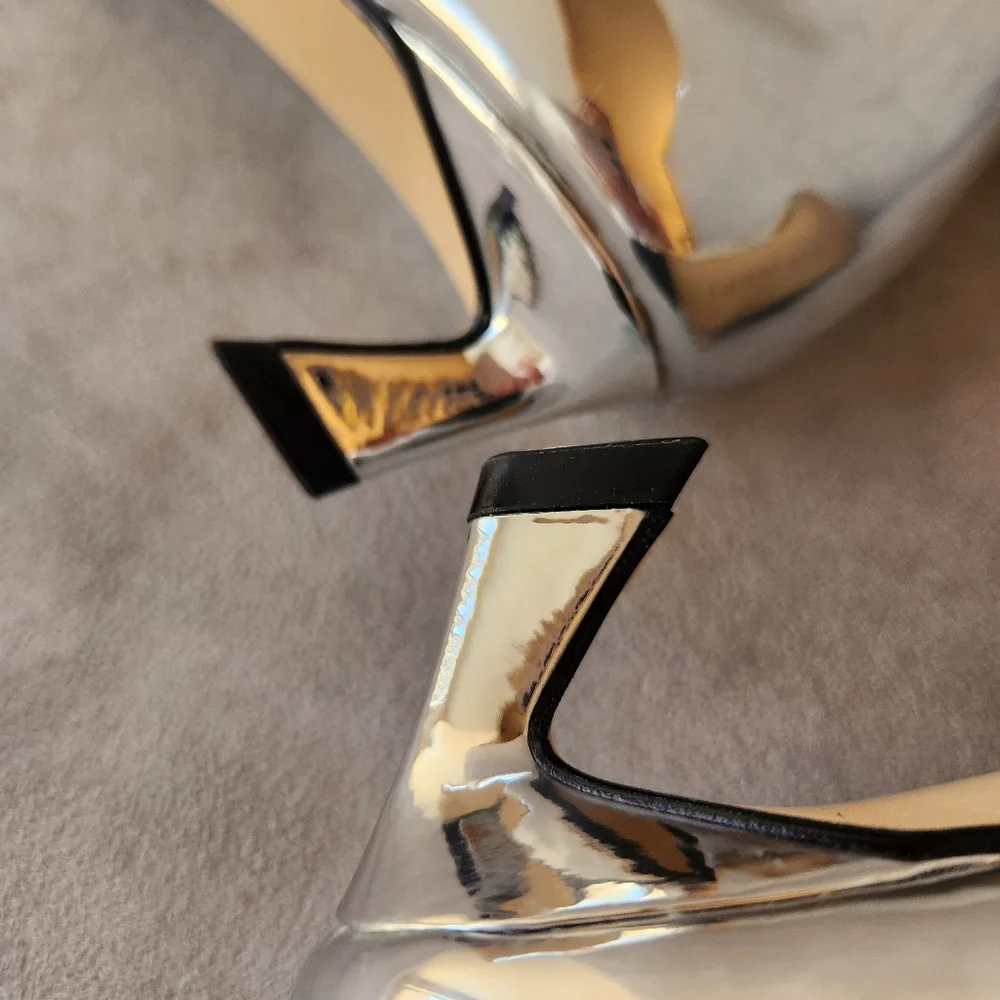 Gianni Bini Booties 6.5 Silver Mirror Georgina Kitten Heels Pointed Toe New $140